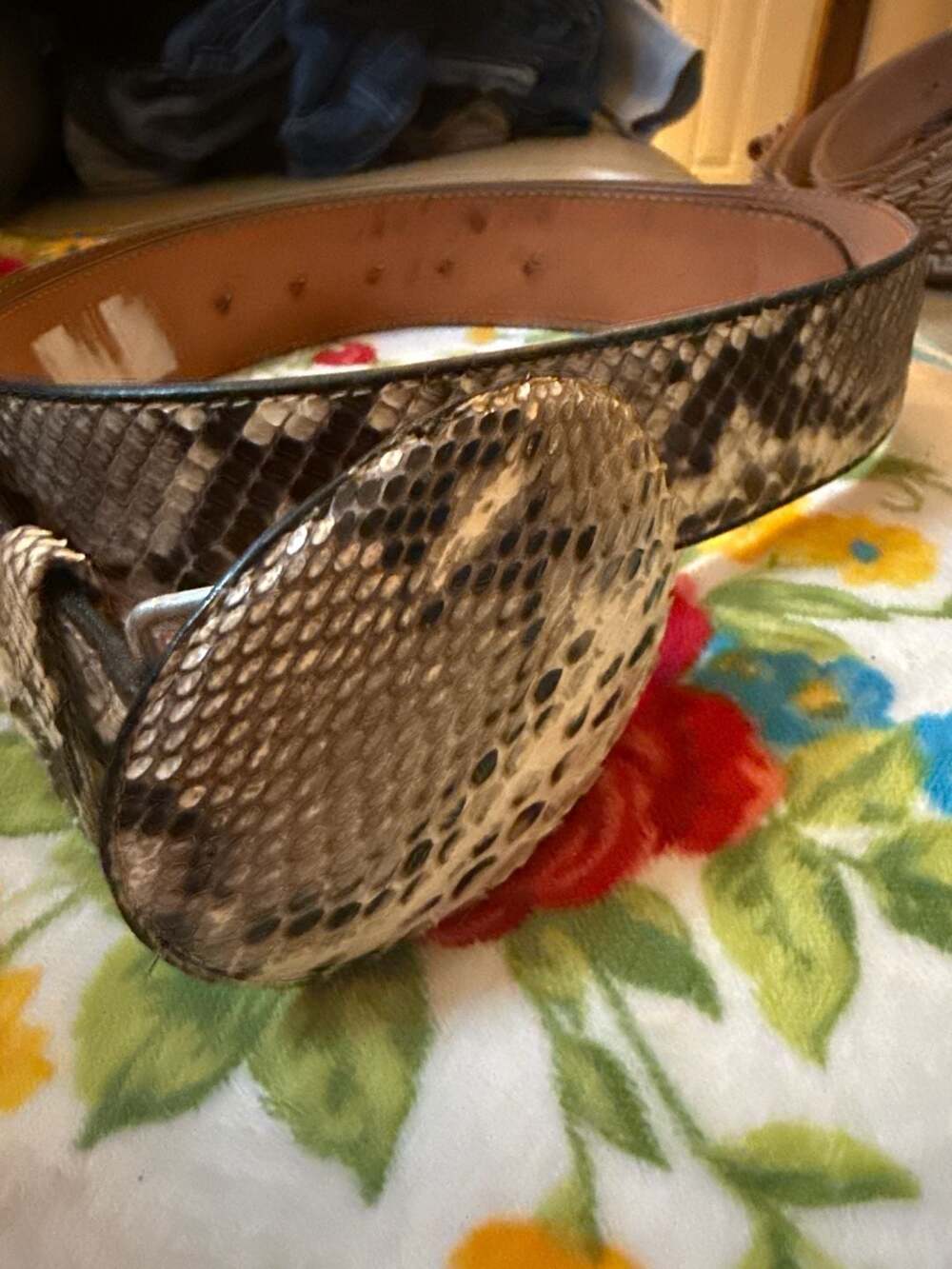 Dos de Oro Genuine Python Snakeskin Western Belt with Matching Covered Buckle Si
